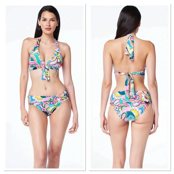 Bleu Rod Beattie Go For Bold Halter Tie Front Top and Bikini Bottom Size 14 - Picture 1 of 13